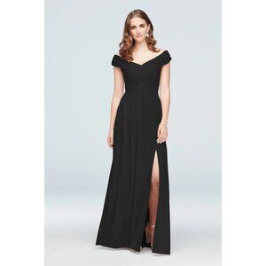 Black Crisscross Off-the-Shoulder Mesh Long Gown Maxi Dress Size 14 Wedding